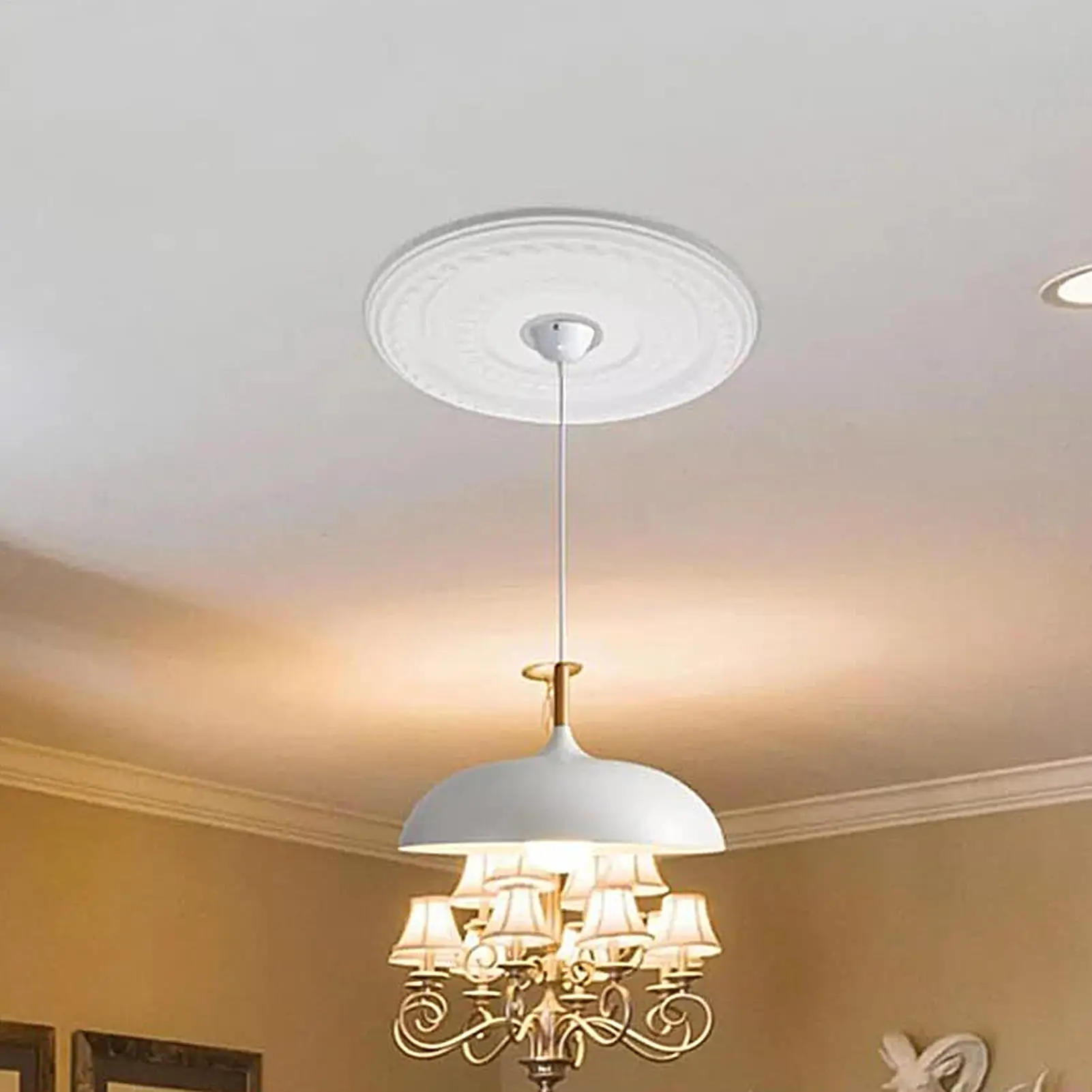 Ceiling Medallion Home Round Medallion PU Decorative Ceiling Fan Light Fixtures Covers Plate Ceiling Light Pendant Lamp Base