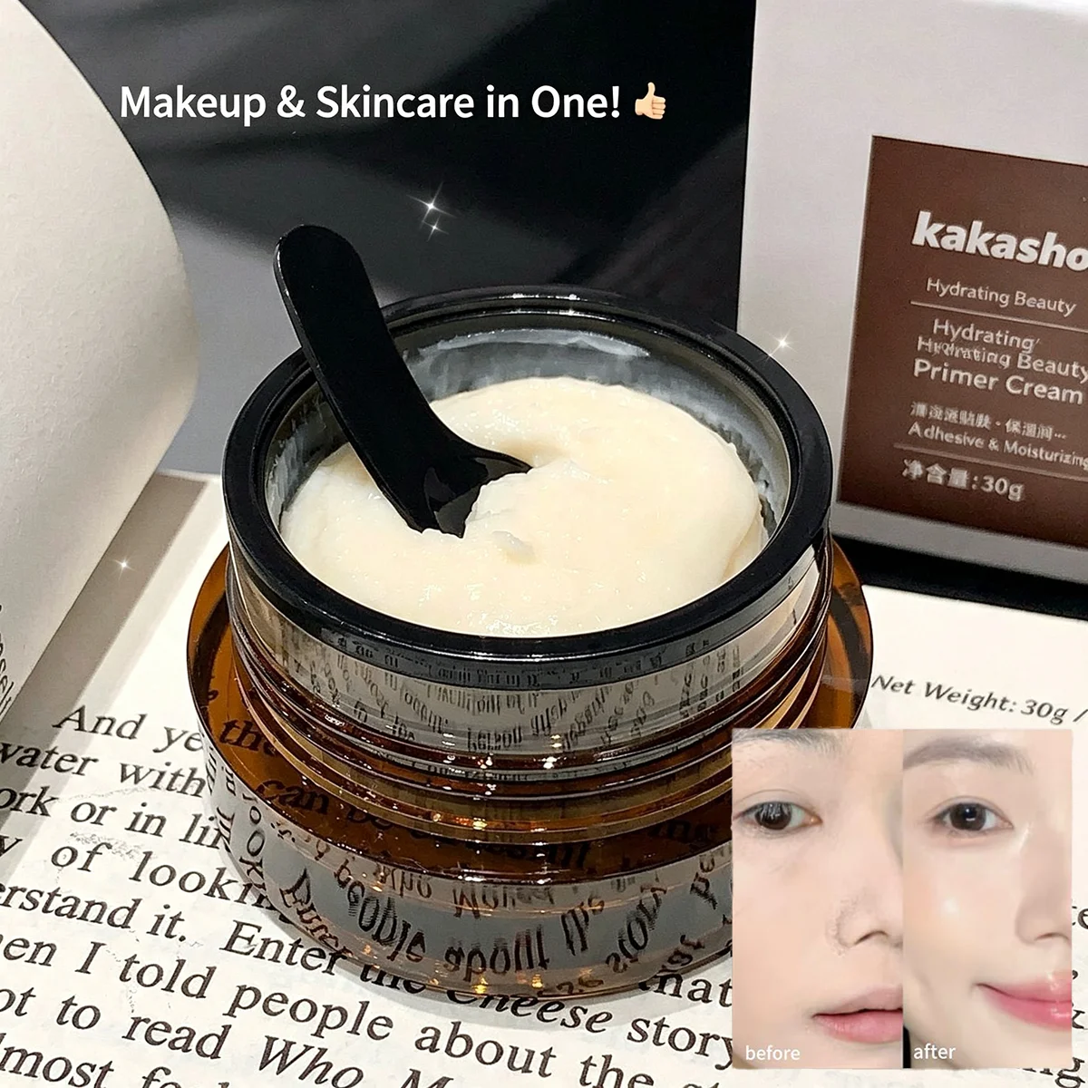 Kakashow Hydrating Primer, Clear Smooth Moisturizing Non-peeling Milk Jelly Texture, Even Skin Tone Long Wear Face Base Cream