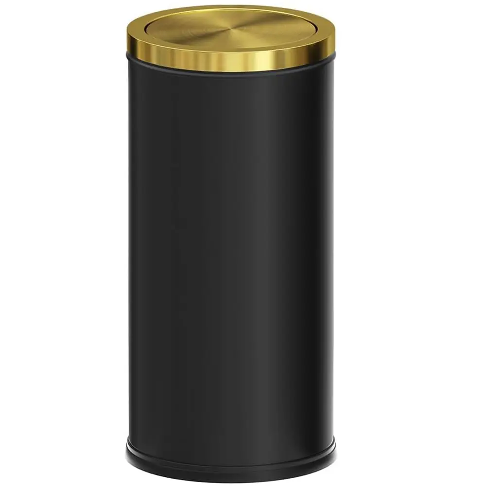 

30L/8GAL Gold Brass Kitchen Trash Can with Flip Lid, Commercial Garbage Bin for Hotel, Airport, Mall - Black & Gold