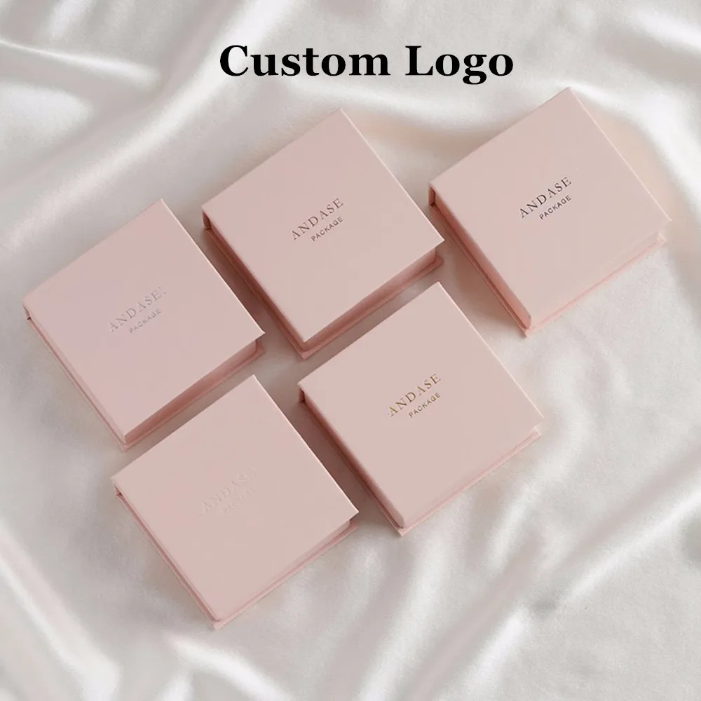 50pcs 8*8*3.5cm Paper box custom necklace box with microfiber sponge personalized logo jewelry package bulk flip cardboard box