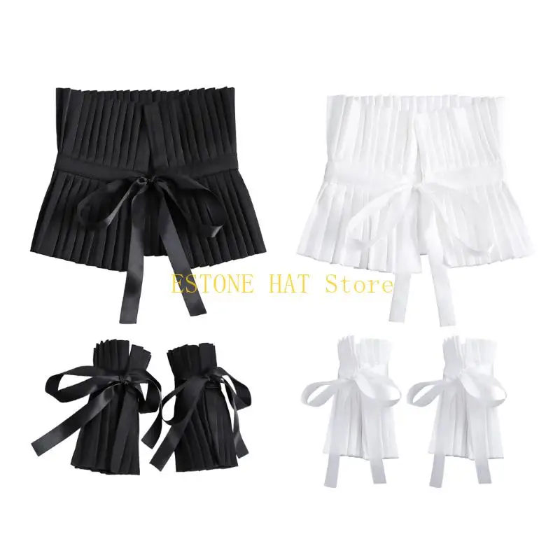 

49MF Готический галстук с готическим воротником и многослойными рюшами, удобный хлопок для женщин, модный элегантный лацкан