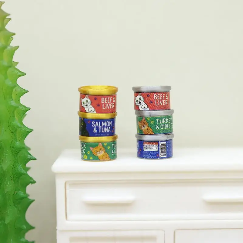 2 Stuks Miniatuur Kattenvoer Speelgoed 1/12 Poppenhuis Simulatie Kat Kan Poppenhuis Accessoires Home Decoraties Fantasiespel Speelgoed