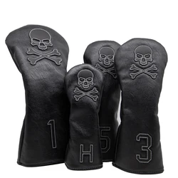 Golf Club Headcover Set Skull Driver Covers Fairway Wood Cover Hybrid Cover Leather Golf Wood Cover for Driver Fairway Hybrid