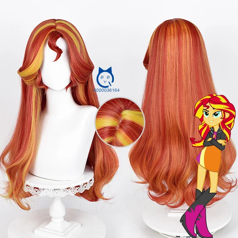 

Sunset Shimmer Hot Cosplay Orange Red Yellow Curly Wig for Comic Con Party Anime My Little Pony Heat Resistant Synthetic Hair