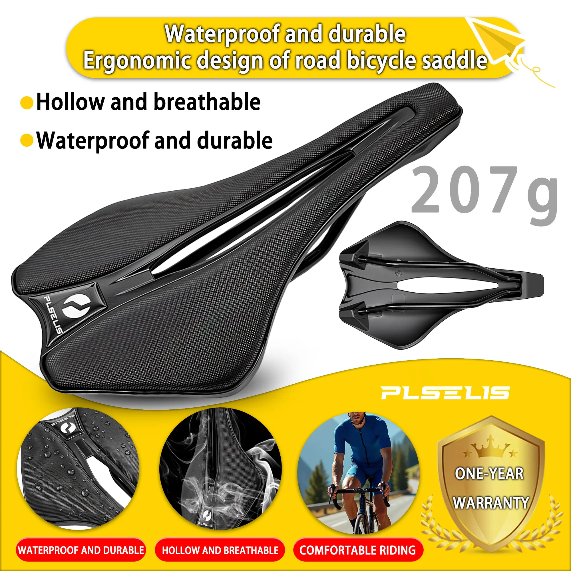 Plselis Rennradsattel, wasserdicht, leicht, ergonomisches Design, Fahrradsitz mit einem Gewicht von 207 g, Fahrrad-Reitausrüstung