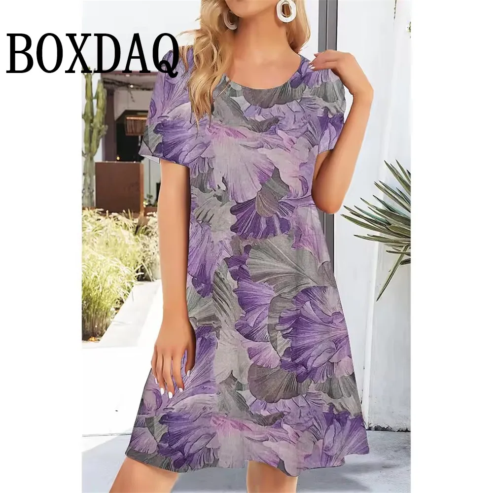 2025 New Women's Dresses Floral Printed Summer Elegant A-Line Dress Female Short Sleeve Dresses Fashion Oversized Loose Clothes