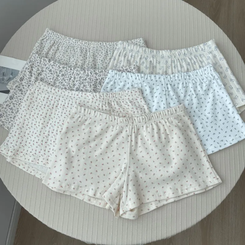 Lounge-Shorts mit Blumendruck für Mädchen, modische elastische Taille, Schrittlänge, lockere Passform, Schlafhose, Einheitsgröße, lässige, sportliche Pyjamahose