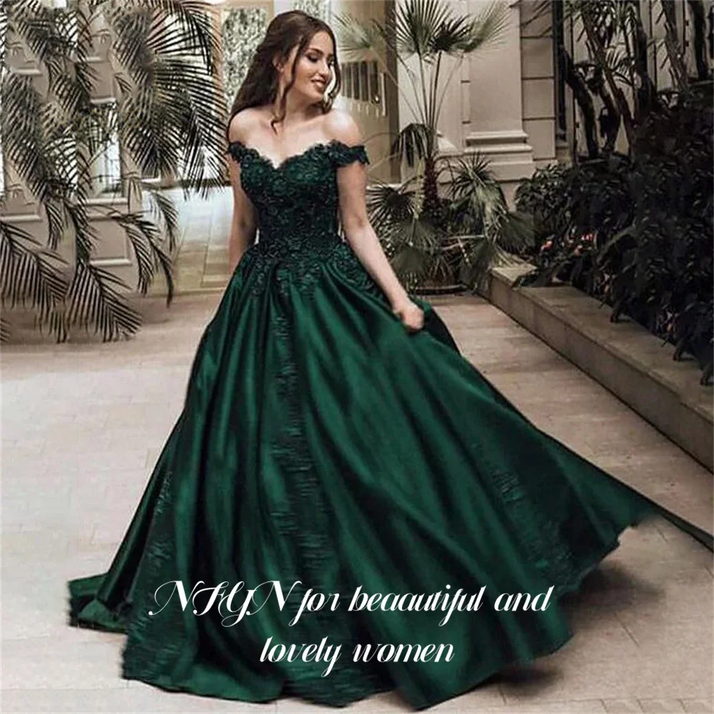 

NFYN Off The Shoulder Prom Gown Appliques Lace Wedding Evening Dress Stain Evening Dress Woman Formal Dresses 프롬 드레스 Customized