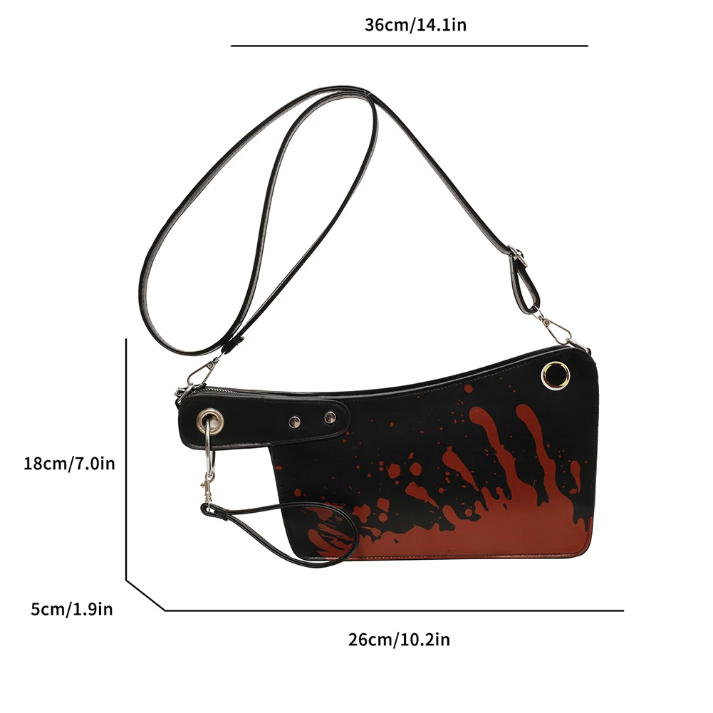 Women Horror Crossbody Bag PU Leather Bloody Satchel Bag Adjustable Strap Gothic Clutch Purse Halloween Party Bag