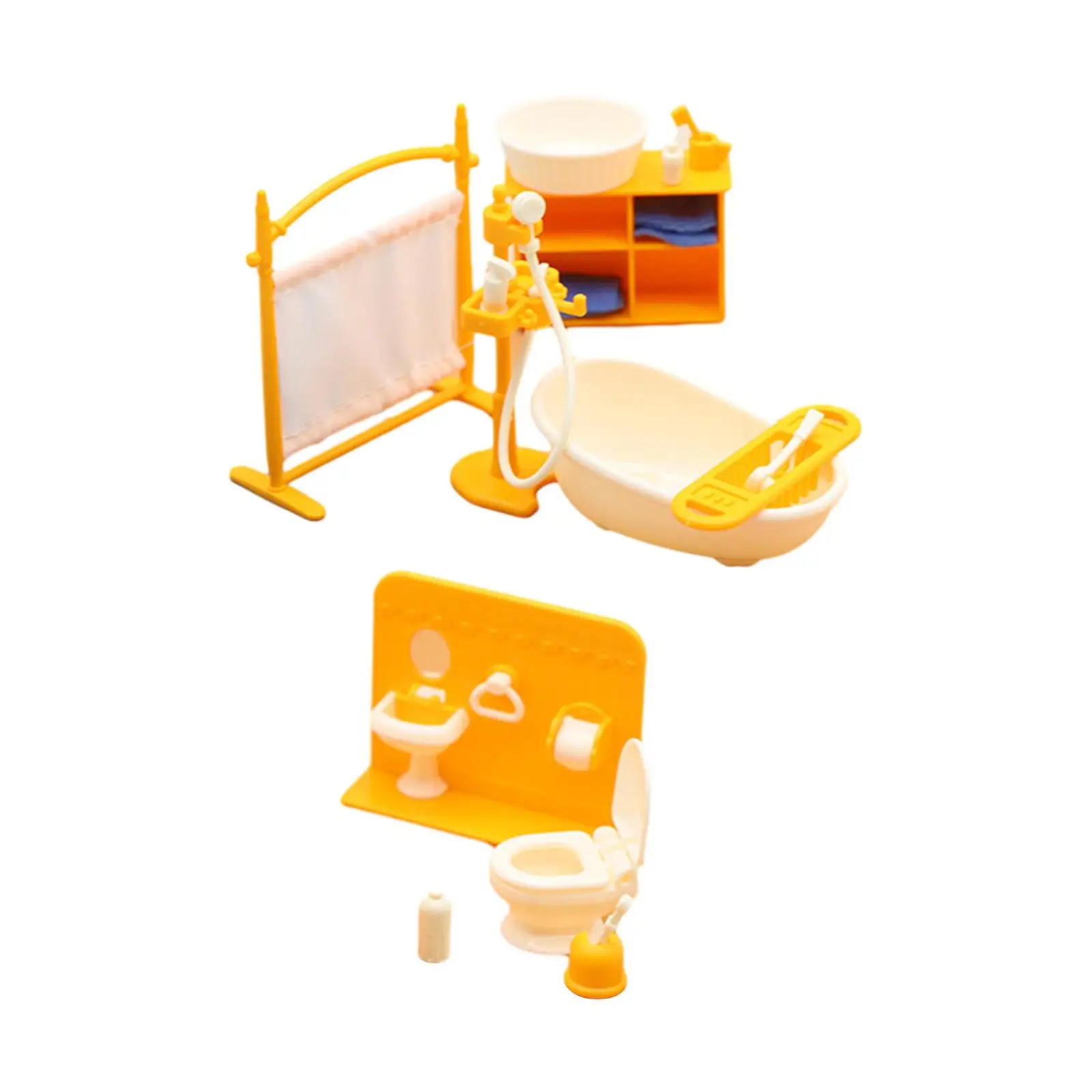 1/12 Dollhouse Bathroom Kits Pretend Play Toy Ornament Dollhouse Decoration Dollhouse Toilet Basin Bathtub Doll Accessories