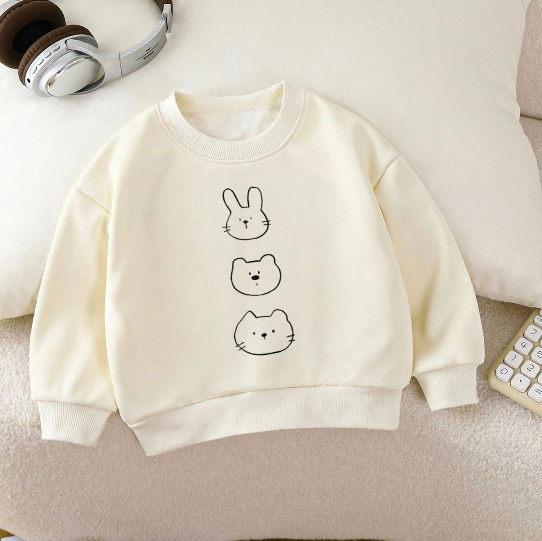 

Children's Adorable Costume Rabbit Bear Cat Graphic Sweatshirts Fashionable Kids' Tops for Casual Outings Cotton Home Clothes