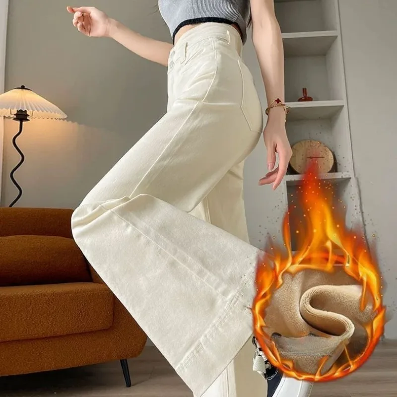 Ankela vermelho estiramento perna larga ligeiramente queimado jeans feminino na primavera com lã solta até o chão calças largas para mulheres curtas