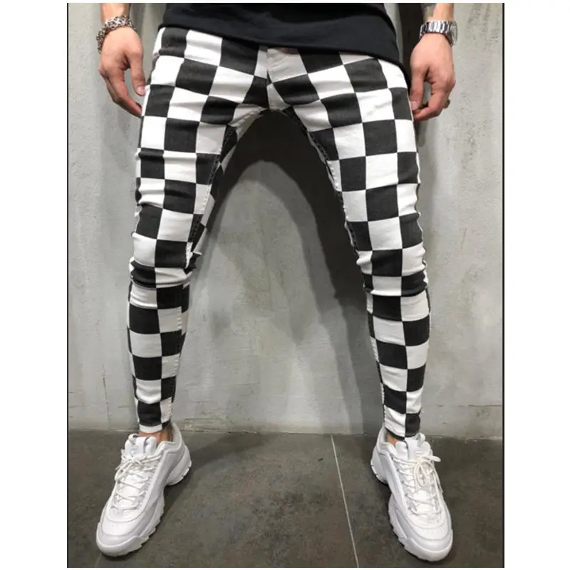 Pantalones informales a cuadros para Hombre, Ropa de chándal ajustada, color blanco y negro, Otoño, 2024