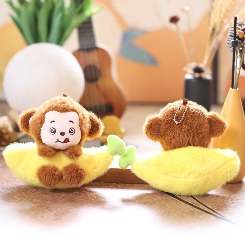 Durable Banana Monkey Keychain, Soft Plush Bag Ornament for Boys