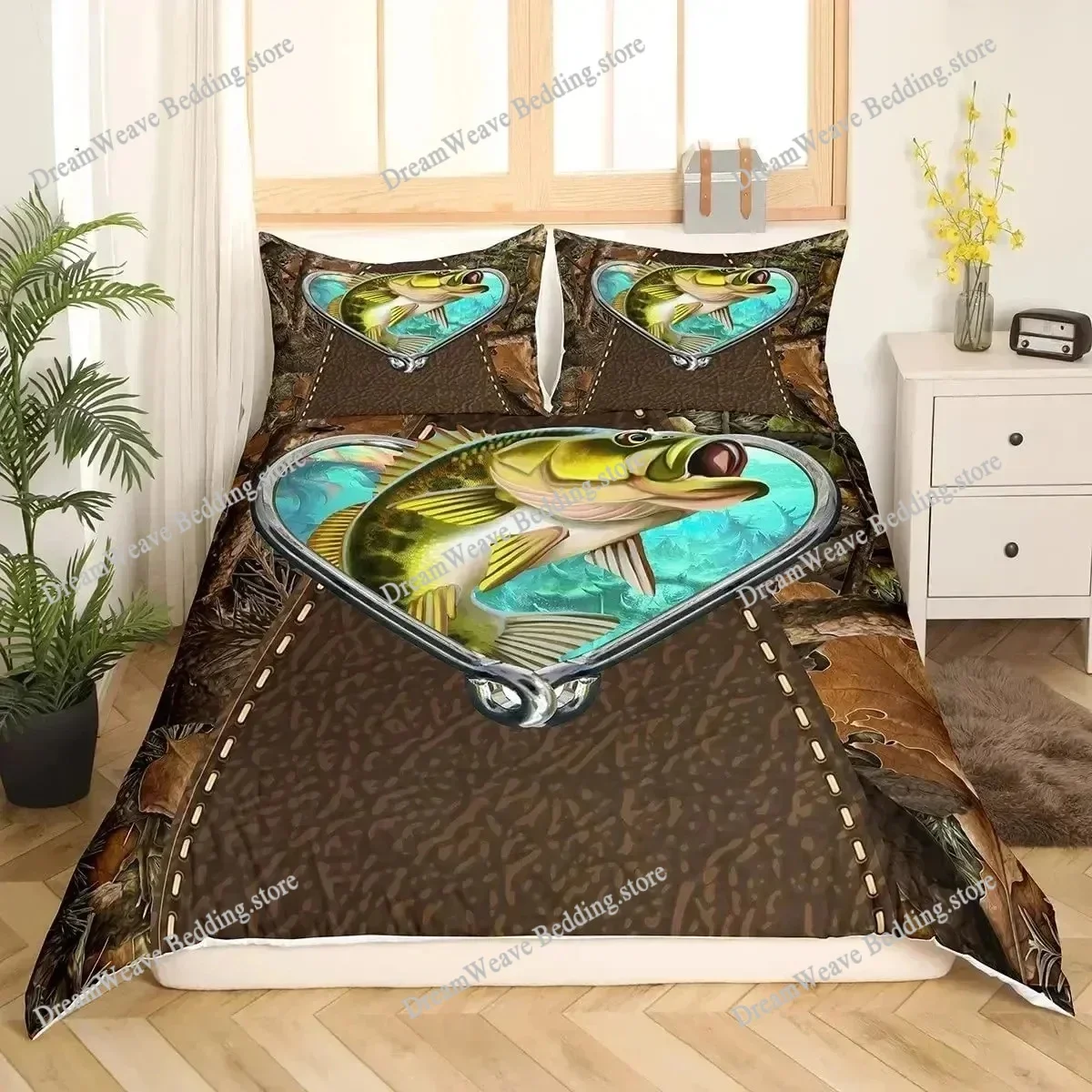 

Pike Fish Bedding Striped Bass Big Pattern Hunting and Fishing Themed Duvet Cover for Boys BedRoom Decorations for Teens963