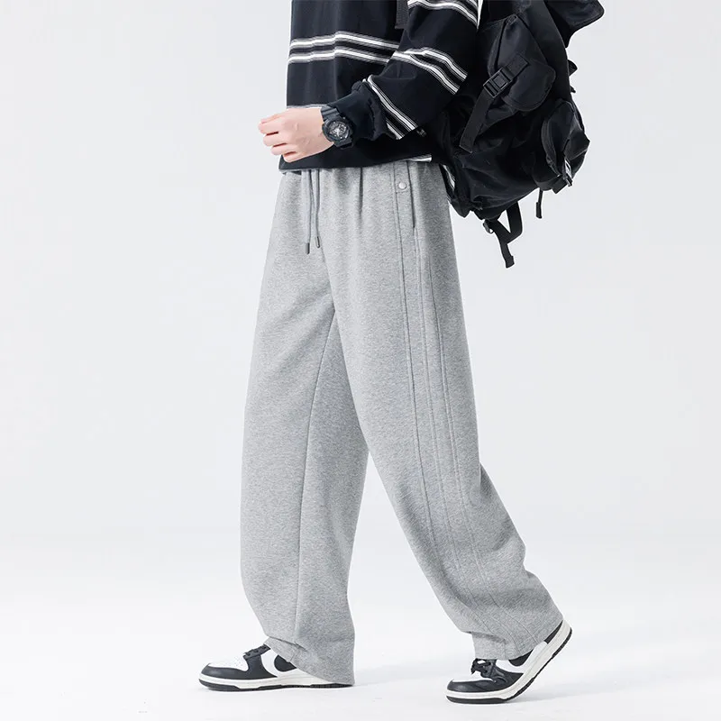 

Мужские повседневные серые брюки прямого кроя, свободные драпированные спортивные штаны в американском стиле, байкерские брюки из полиэстера и хлопка для весны и осени