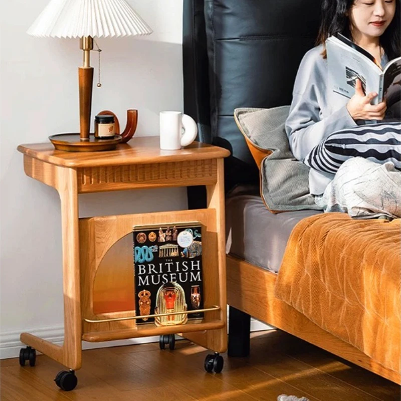 

Mid-Century Modern Storage Cabinet Mobile Space-saving Storage Side Table Solid Wood Nightstand for Bedroom Furniture