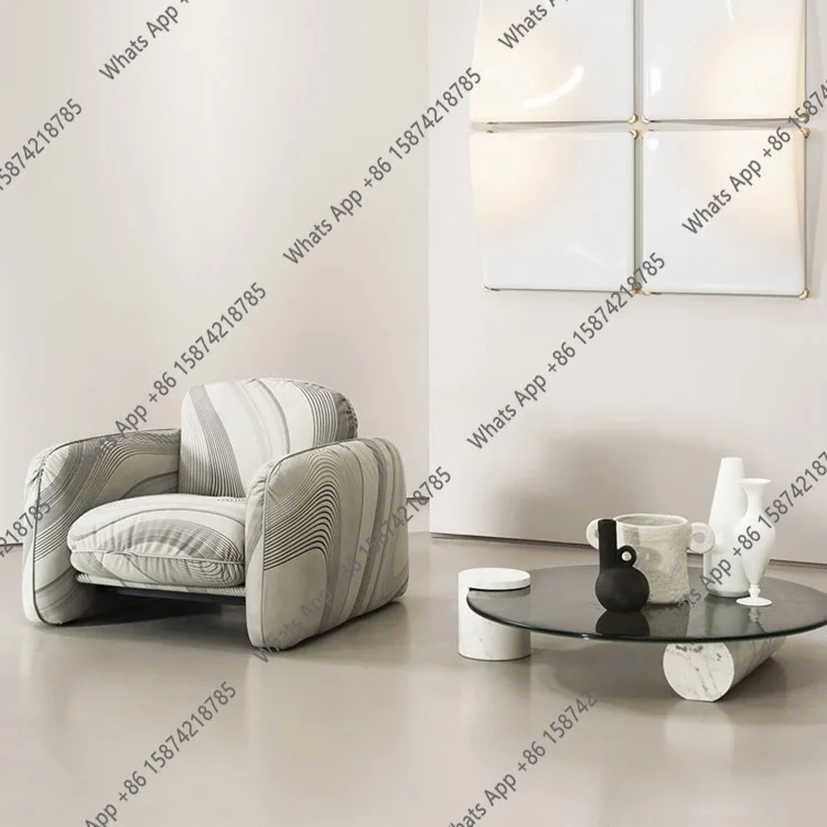 High-end water ripple coffee table wabi sand wind gray glass bubble surface round marble designer creative glass round table