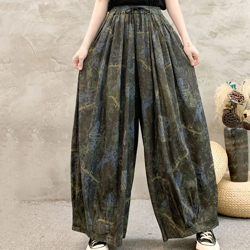

High Waist Vintage Jeans Spring New Casual Elastic Waistline Women Pants Loose Quality Floral Print Jeans Women Wide Leg Pants