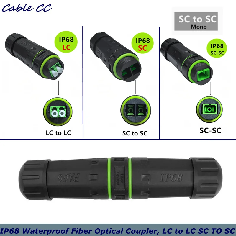 Conector Adaptador de Fibra LC Impermeable IP68, Acoplador Dúplex LC SC para Exteriores para Extensión de Cable Óptico, Monomodo y Dúplex