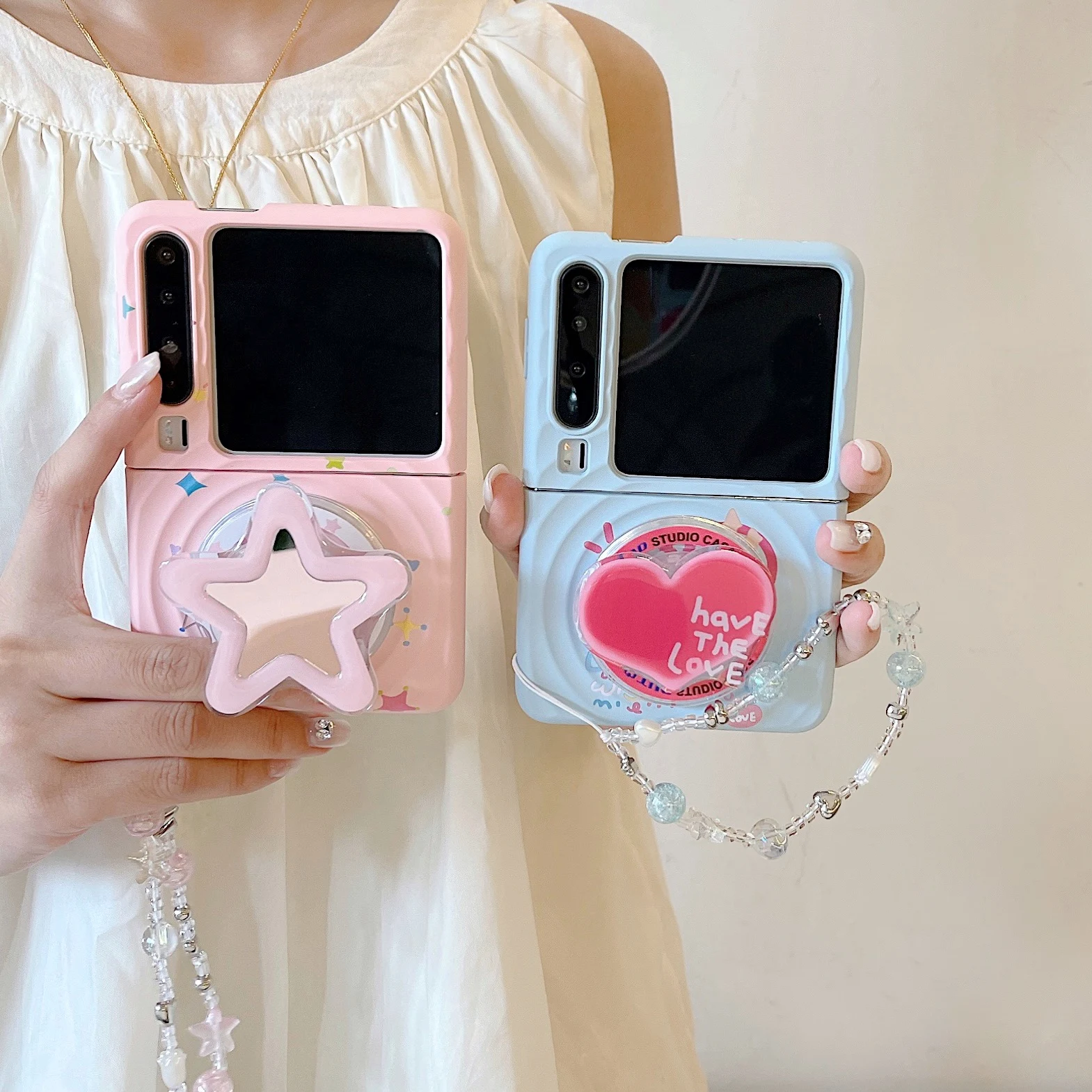 

Back Cover For Huawei Pura X Case Colored Star Love Magnetic Attraction Bracket Bracelet Chain Hard Pc Shockproof Phone Case