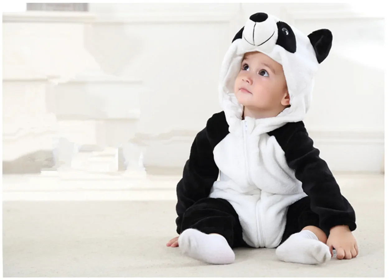 Baby Romper Panda Jumpsuit Anime Onesie Baby Newborn Baby One-piece Romper Flannel Cartoon Fashion Animal Romper for 0-2Y