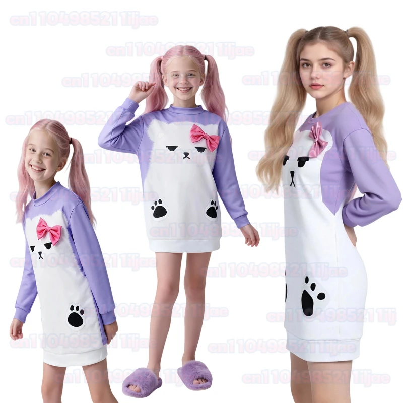 

Mira Kpop Demon Huntrix Cosplay Anime Costume Kawaii Lilac Bear Pajamas Cute Sweet Long Sleeved Sweatshirt Lovely Halloween Cos