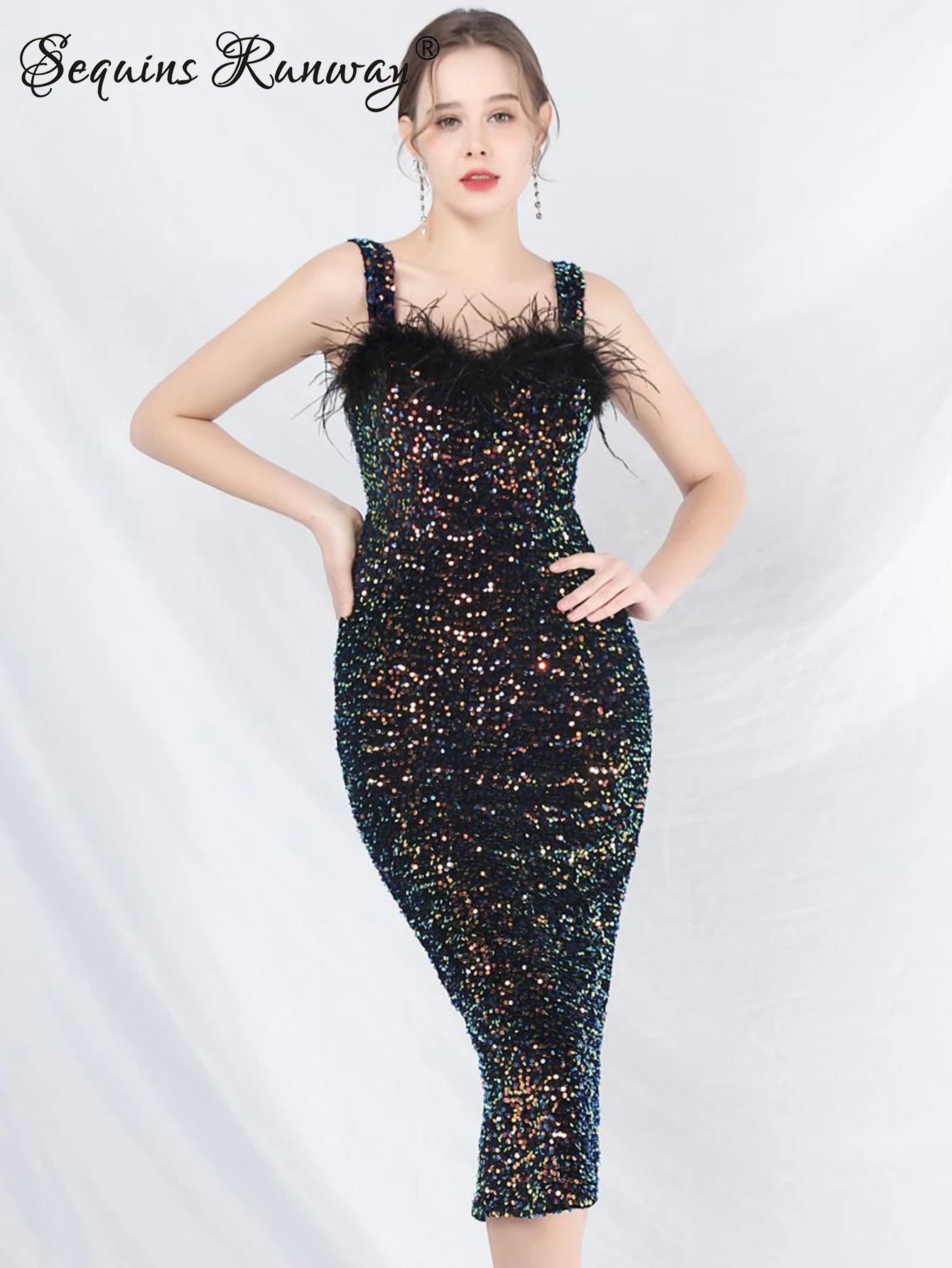 Sexy dos nu sequin robe d'été femmes élégantes robes de soirée d'anniversaire femme moulante luxe bal robes midi vestidos