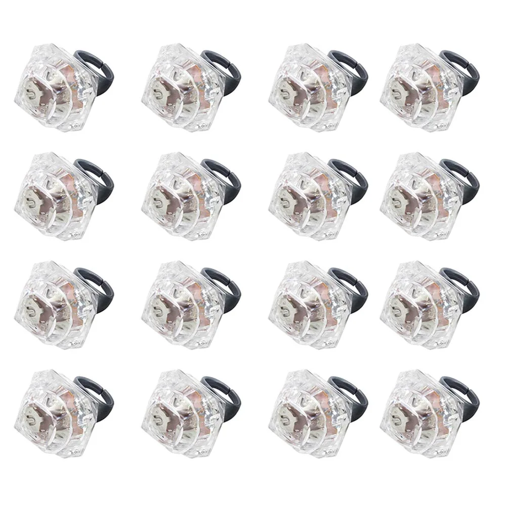 

16 Pcs LED Light Up Ring Glowing Diamond Rings Red Blue Green Party Favors Finger Toys Beauty Makeup Play Accessories
