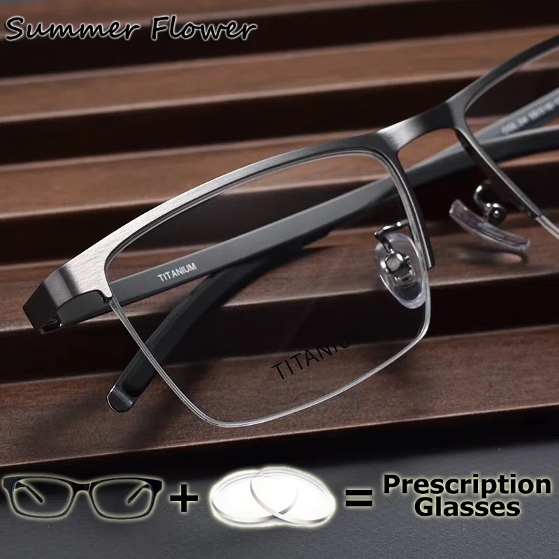 Prescription Glasses Men Super Quality Eyeglasses Frames Top End Pure Titanium Ultra Light Wide Spectacles Myopia Lenses