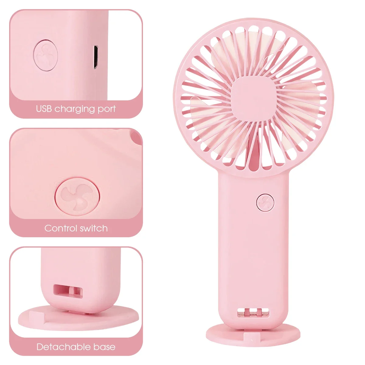 Draagbare miniventilatoren 600 mAh USB oplaadbare ventilatoren 3 modi met telefoonstandaard voor reismake-up Wimpersplezier voor kinderen Meisjes Vrouwen