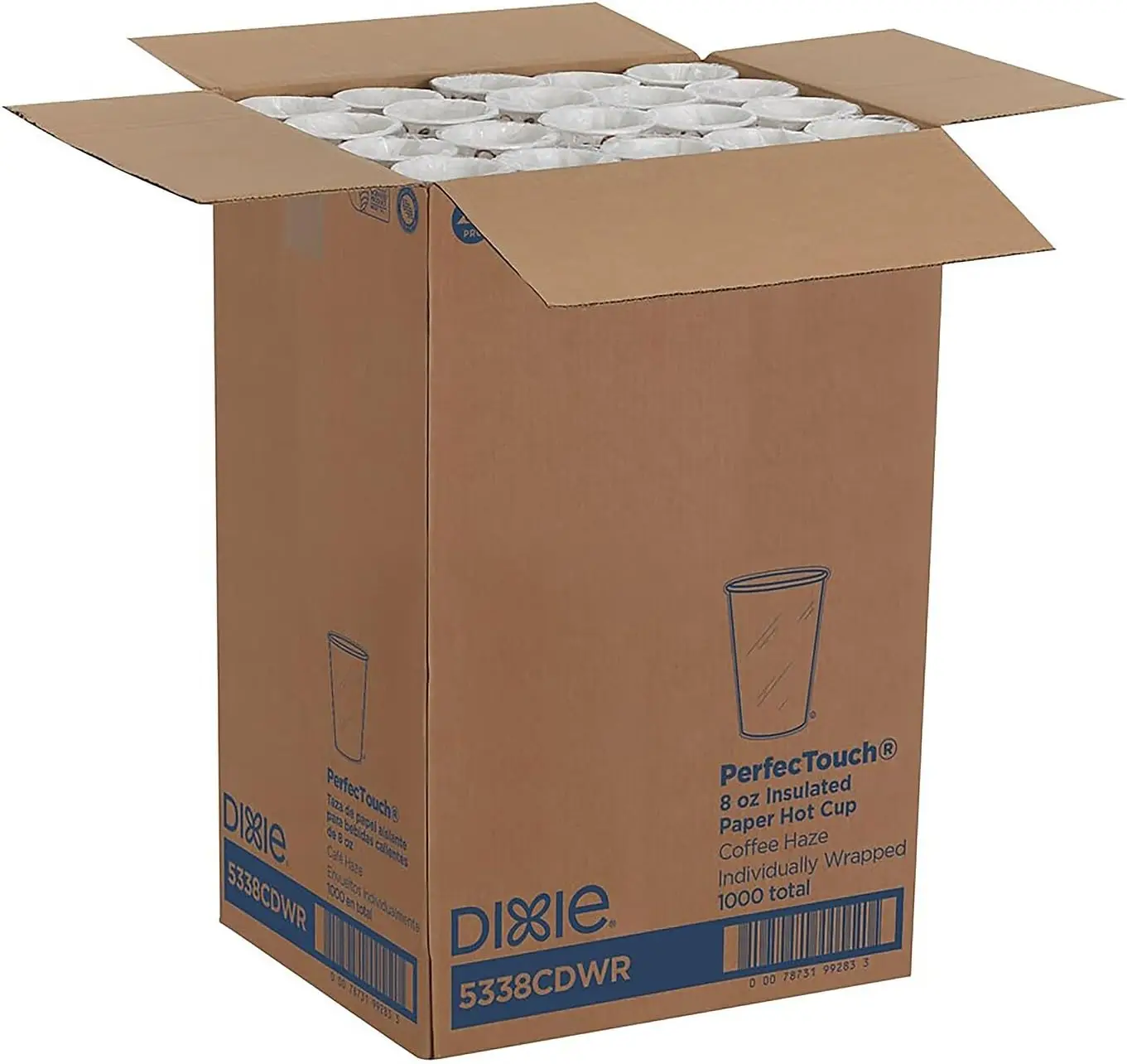 

PerfecTouch 8 oz Paper Coffee Cups By GP PRO, Coffee Haze Design, 1000 Count (Individually Wrapped Disposable Cups), 533