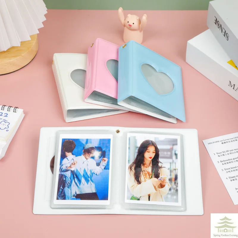 1PC Porte-cartes photo de 3 pouces, design cœur d'amour, album photo creux avec 32 pochettes, classeur de cartes pour le rangement de photos de mini-idols