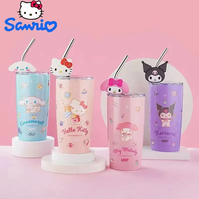 2024 Sanrio Waterbeker Kawaii Kuromi Cinnamoroll Anime Figuur Roestvrijstalen Thermos Hello Kitty Ornamenten Pop Waterbeker Cadeau