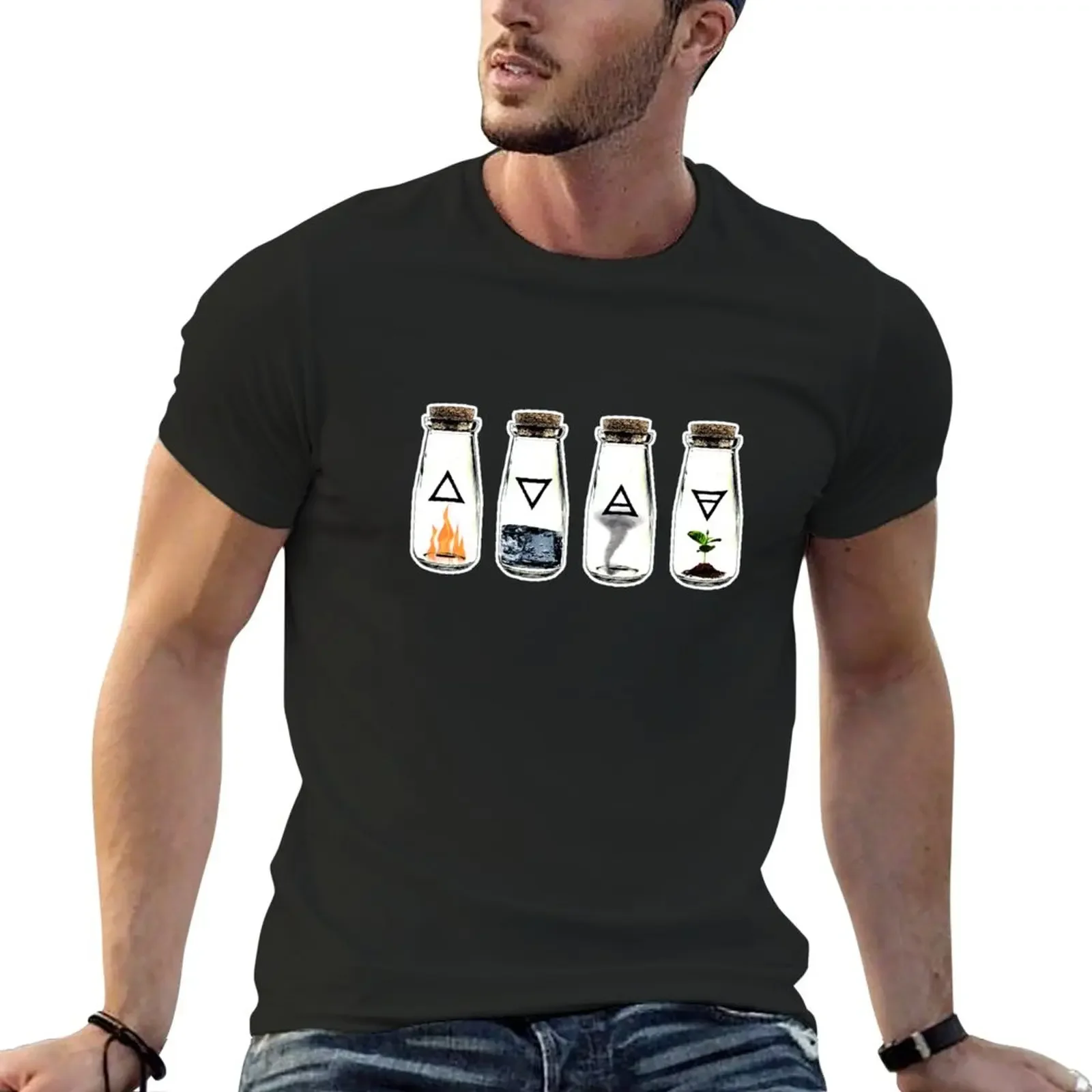 New The 4 of the Elements: Earth, Wind, Water, and- Nature in a Bottle T-Shirt anime black t shirts for men