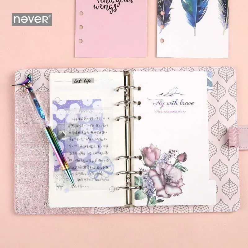 Never Yiwi bird Planner Cash Envelope Savings Money 6 Holes Binder for Financial Management A6 PU Loose-leaf Notebook Binder