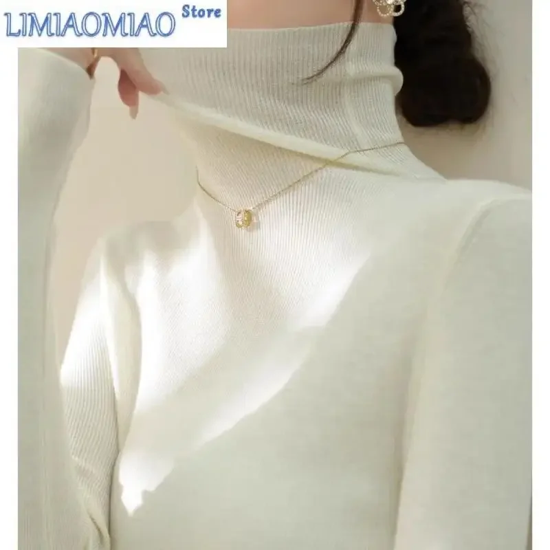 

Korean Fashion Spring Autumn Solid Color Pullover Long Sleeve High-neck Screw Thread Sweater Knitted Women's Clothing Tops