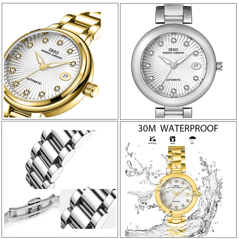 امرأة فاخرة ساعة أوتوماتيكية مقاوم للماء موضة ساعات المعصم الميكانيكية هدايا السيدات الماركات الأصلية ساعة اليد الإناث الرياح الذاتية