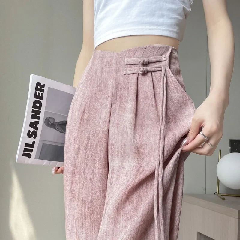 

Summer Thin Loose Casual Straight-leg Famale Sweatpants Tie-dye New Chinese High-waisted Wide-leg Pantalones Women's Trousers