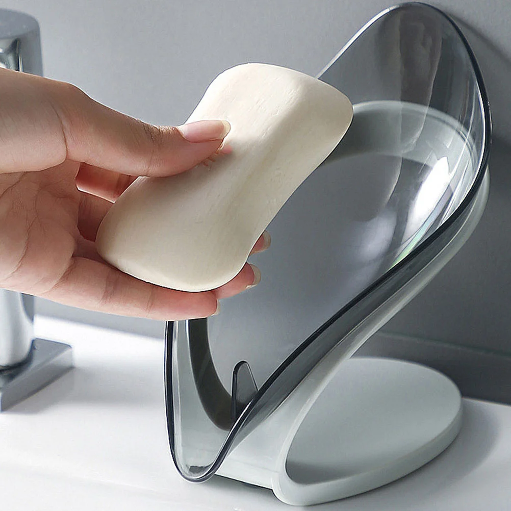 2 Pcs Leaf Shaped Soap Dish Holder Tray Tilt Transparent Bar Silica Gel Leave Storage Container