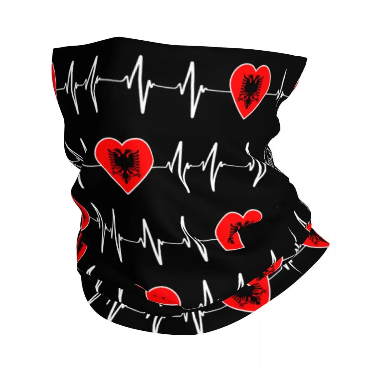 

Albanian Heartbeat Albania Flag Neck Gaiter Men Women UV Face Shield Winter Bandana Scarf for Hiking