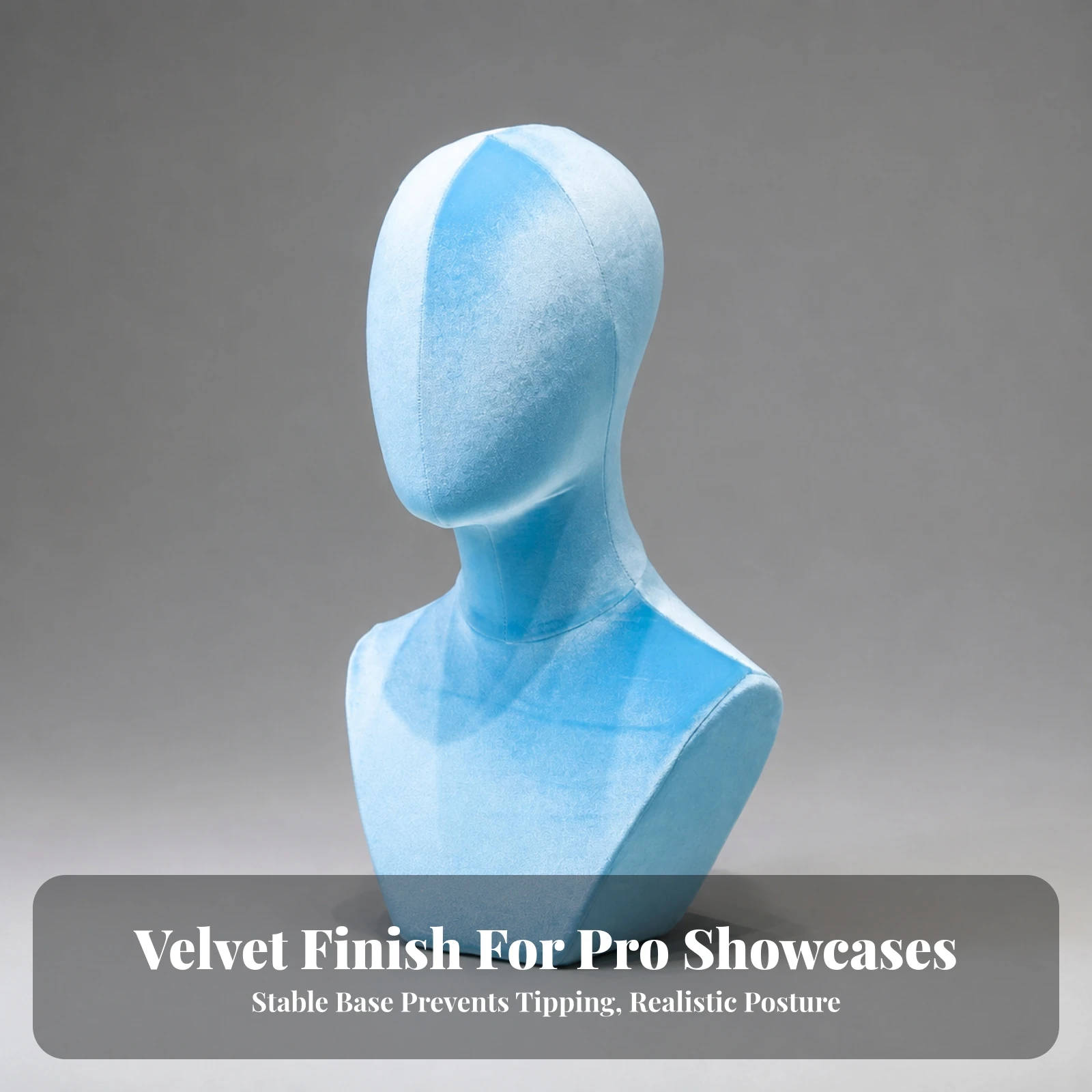 Textile-Covered Display Bust Upright Faceless Mannequin Bust Head and Shoulders Mannequin Compact Professional