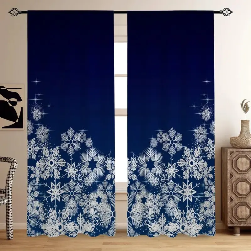 ستائر مطبوعة على شكل ندفة الثلج الزرقاء لعيد الميلاد، ستائر حقيبة عمودية، 42*84، غرفة النوم وغرفة المعيشة، ديكور المنزل، ديكور الغرفة