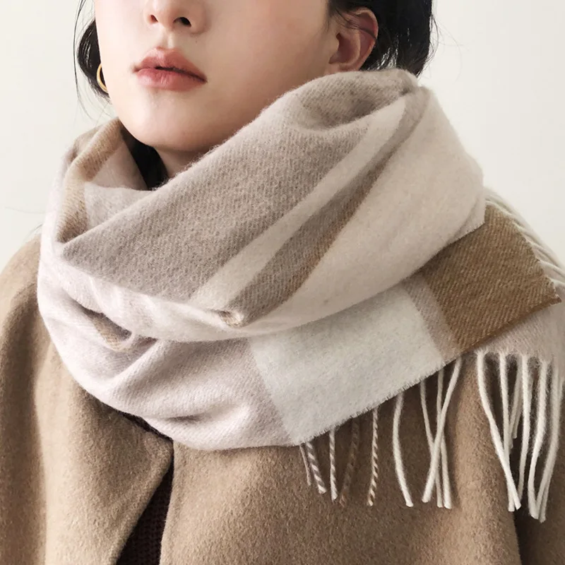 

2025 Women's Wool Scarf - Winter Plaid Fringe Long Scarf Luxury Warm Wrap