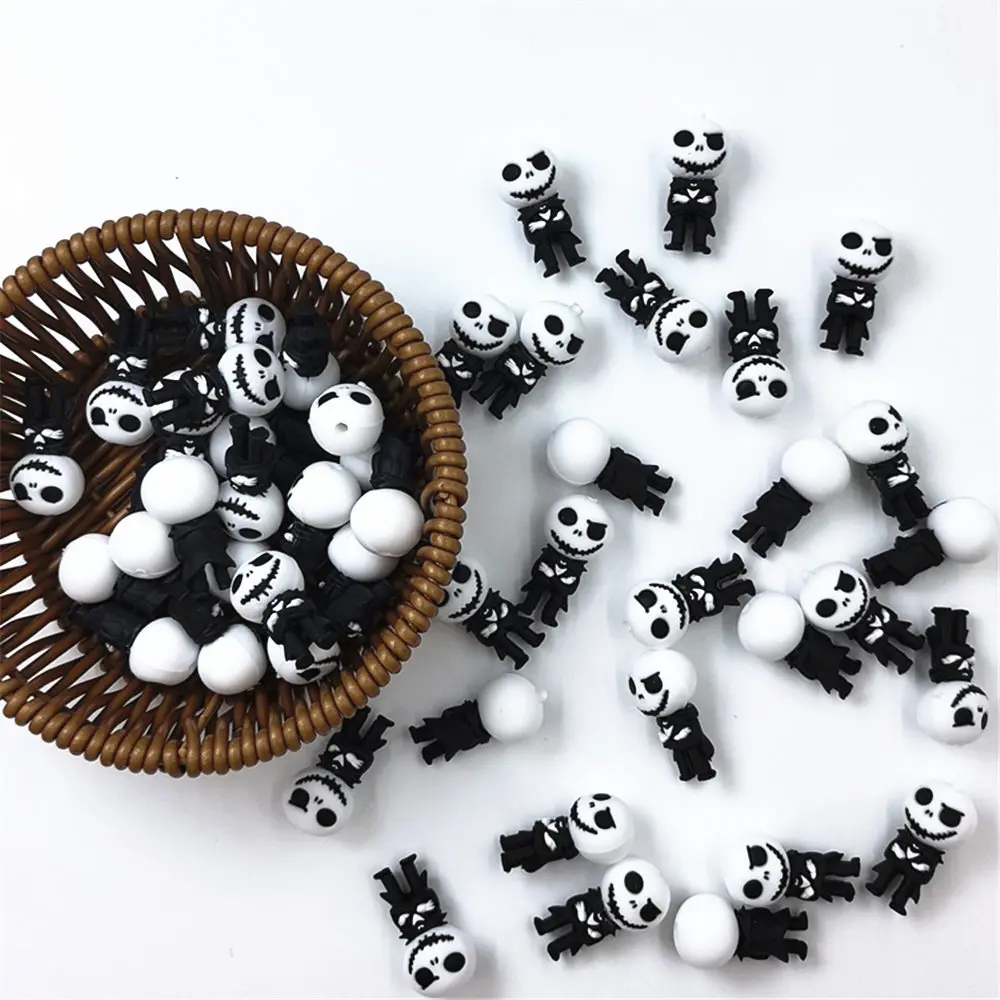 5PCS Christmas Jack and sally 3D Silicone focal Beads For Jewelry Making DIY Nipple Chain Bead Pen Handmade Accessories