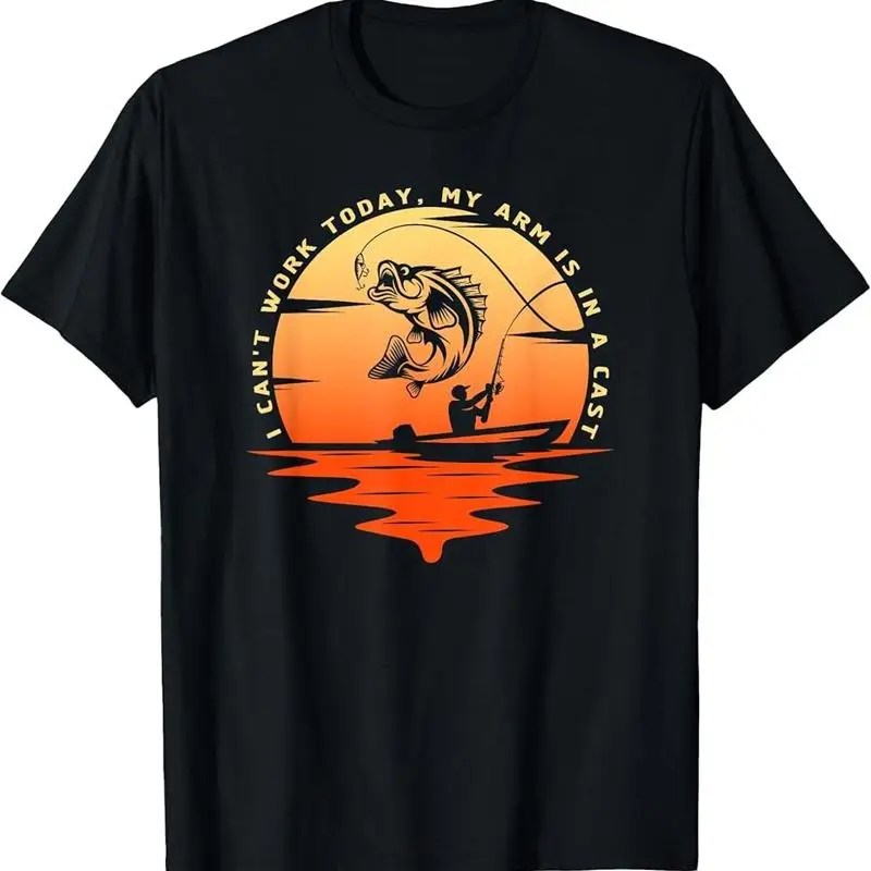 Футболка для рыбаков: «Я не могу работать сегодня, у меня в гипсе рука». Забавная футболка.