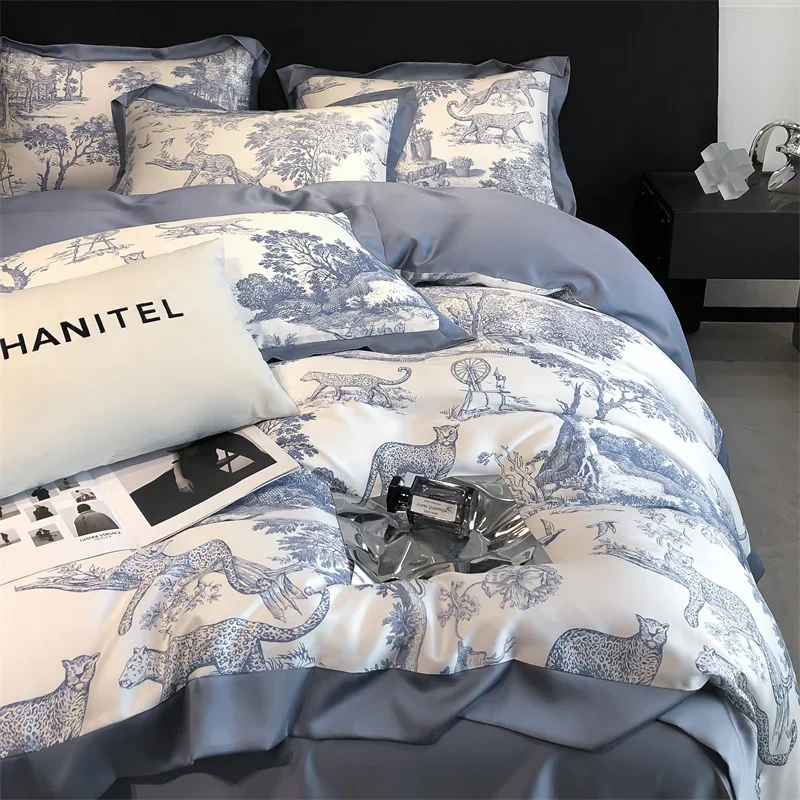 Svetanya Lyocell Bedding Set Forest Plants Leopard Print Duvet Cover Sets Sheet Pillowcases Underwear Bed Linens