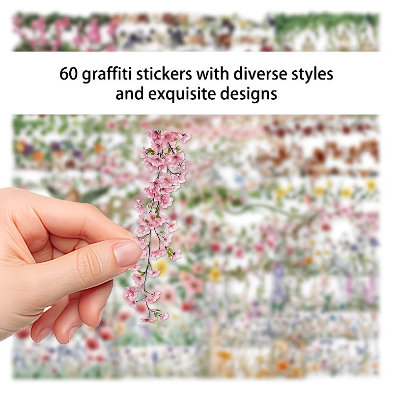 60 florale Tagebuch-Spitzenaufkleber und wasserfeste Aufkleber eignen sich für Laptops, Kühlschränke, Koffer, Desktops und Schneidegeräte – Detail 1