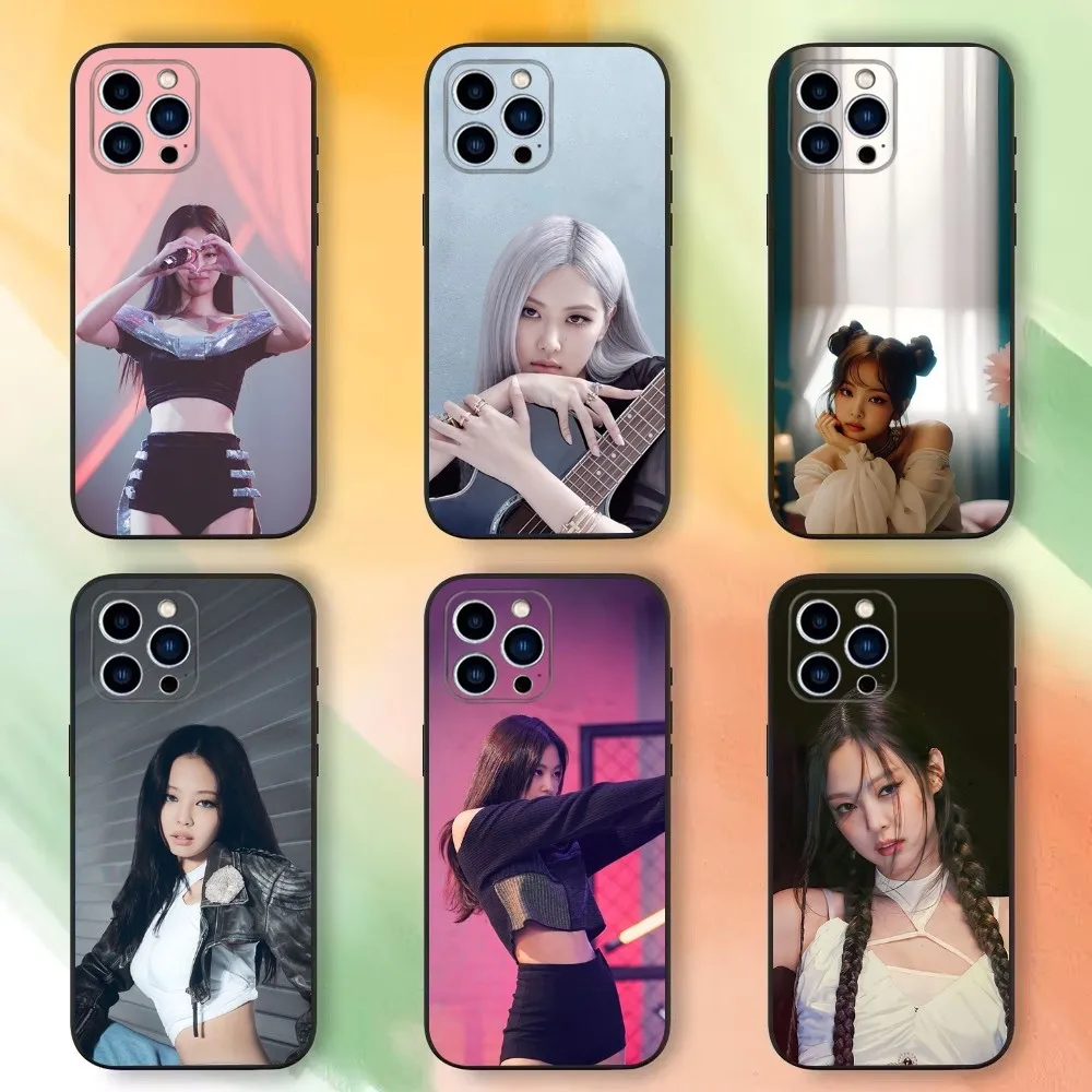 Kpop J-Jennie K-Kims-s Phone Case For iPhone 16,15,14,13,12,11 Plus,Pro Max,XS,X,XR,SE,Mini,8,7，Soft Silicone Black Cover