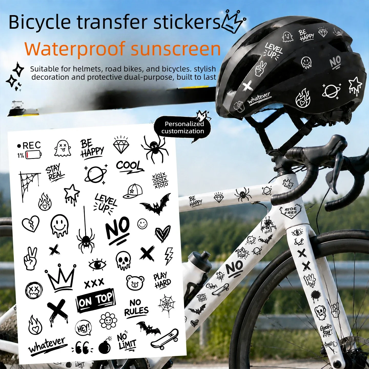 Graffiti UV Crystal Label MTB Bike Frame Stickers Waterproof Decals for Cycling Bicycle Helmet Motorcycle Skateboard DIY Decor